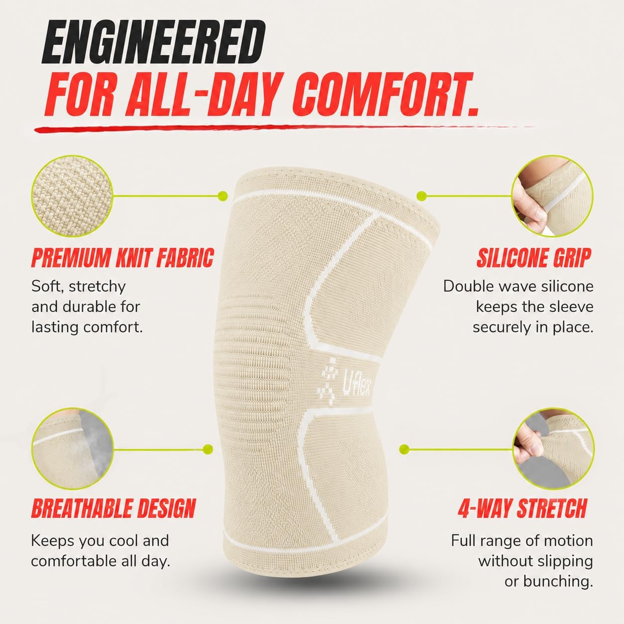 Knee Brace Knee Support Wrap for Pain Relief, Workout, Swelling & Recovery
