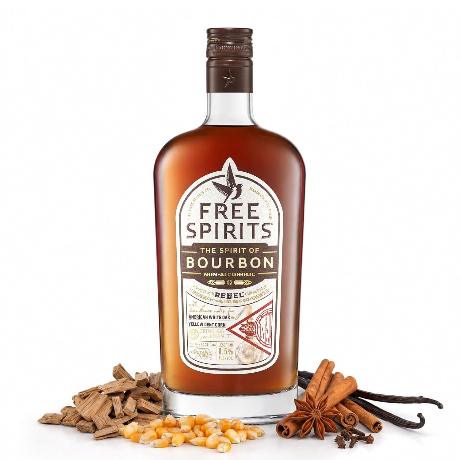 Free Spirits Zero Proof Bourbon Alternative, Whiskey Style Spirit, 750 mL