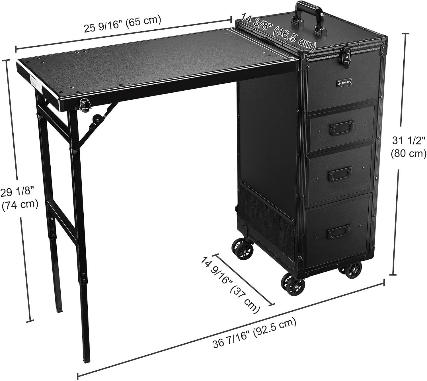 BYOOTIQUE Portable Nail Desk with 4 Storage Drawer Rolling Manicure Table