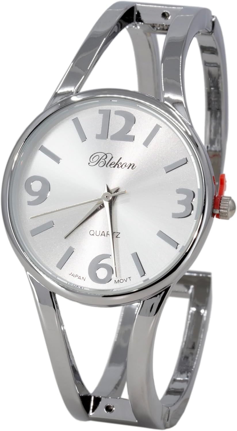 Collections Women's Elegant Analog Quartz Watch - 33mm Case, Casual Metal Cuff Bangle Design, Adjustable Fit for 7-8 Inch Wrist Size