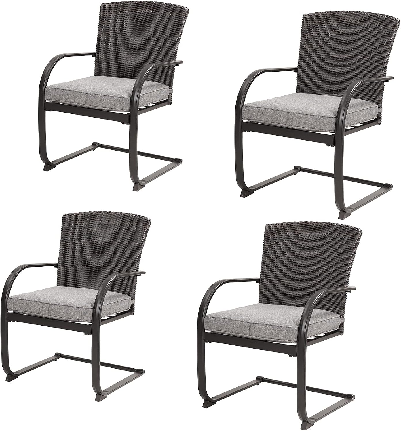 Grand patio 4 Pieces Outdoor Patio Metal Dining Chairs, C-Spring Motion Wicker Dining Chairs Set of 4 with Seat Cushions for Lawn Garden Backyard Deck