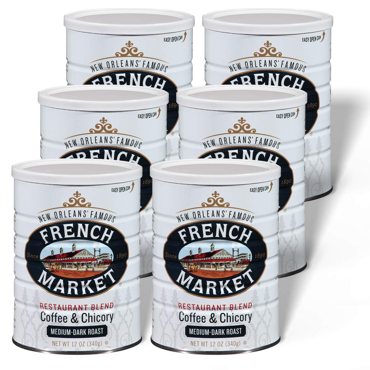 French Market Coffee & Chicory Dark Roast Ground Coffee, 12oz Can (Pack of 6)