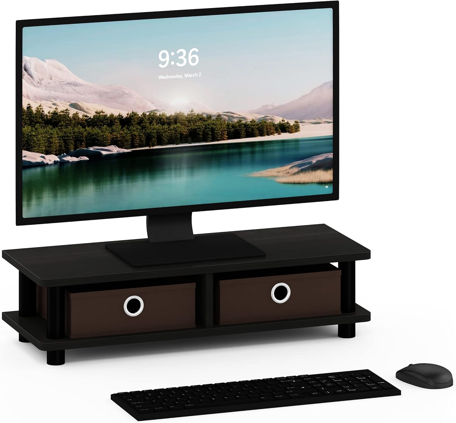 FURINNO Turn-N-Tube Monitor Stand, French Oak Grey/Black