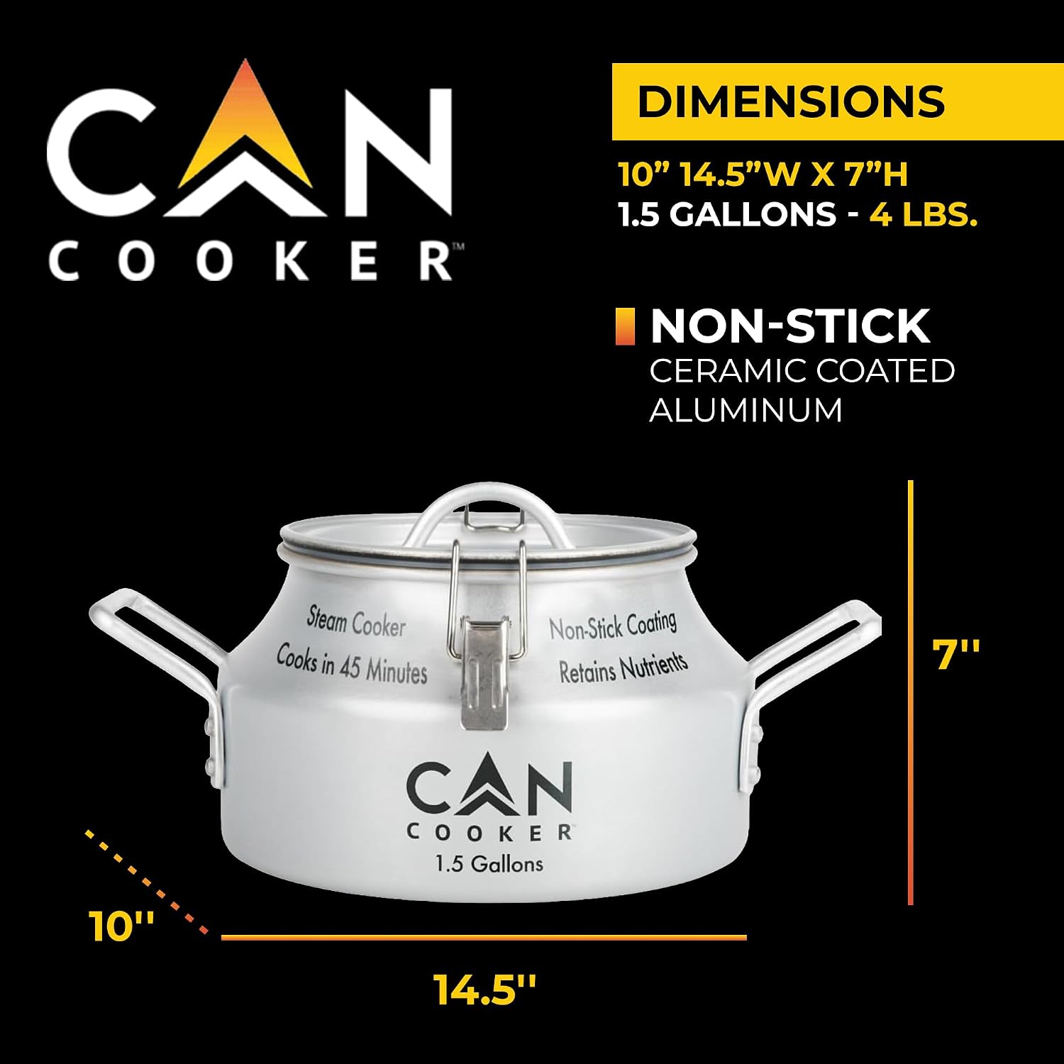 CanCooker Junior Convection Steam Cooker | 2 Gallon | Feeds Up to 10 People | Includes Lid Travel Bag & Recipe Book | Non Stick Coating