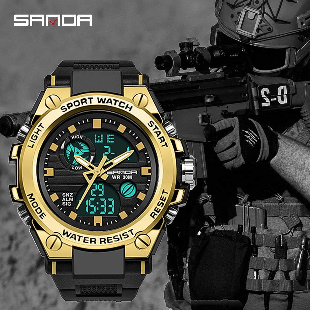 KXAITO Men's Watches Sports Outdoor Waterproof Military Watch Date Multi Function Tactics LED Alarm Stopwatch