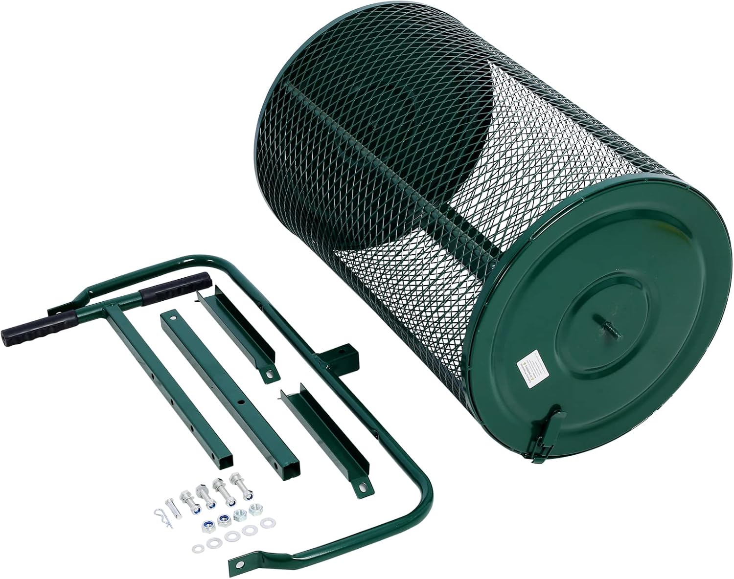 Compost Spreader - 24'' Peat Moss Spreader Manure Spreaders Roller with Adjustable T Shaped Handle Lightweight Metal Mesh Spreader for Lawn Garden Spreading Manure Topsoil, Black 0.5" x 1" Open Slits