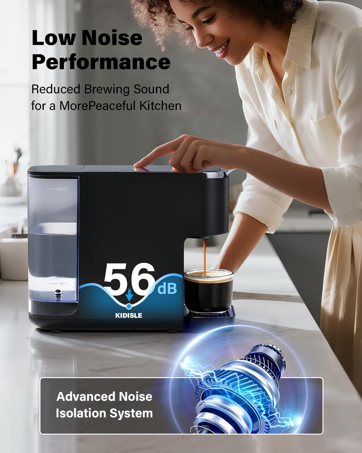KIDISLE 20 Bar Espresso Machine, Compatible with Nespresso Original & Dolce Gusto Capsules, Ground Coffee & ESE Pods, 47.3oz Tank, One-Touch Boil