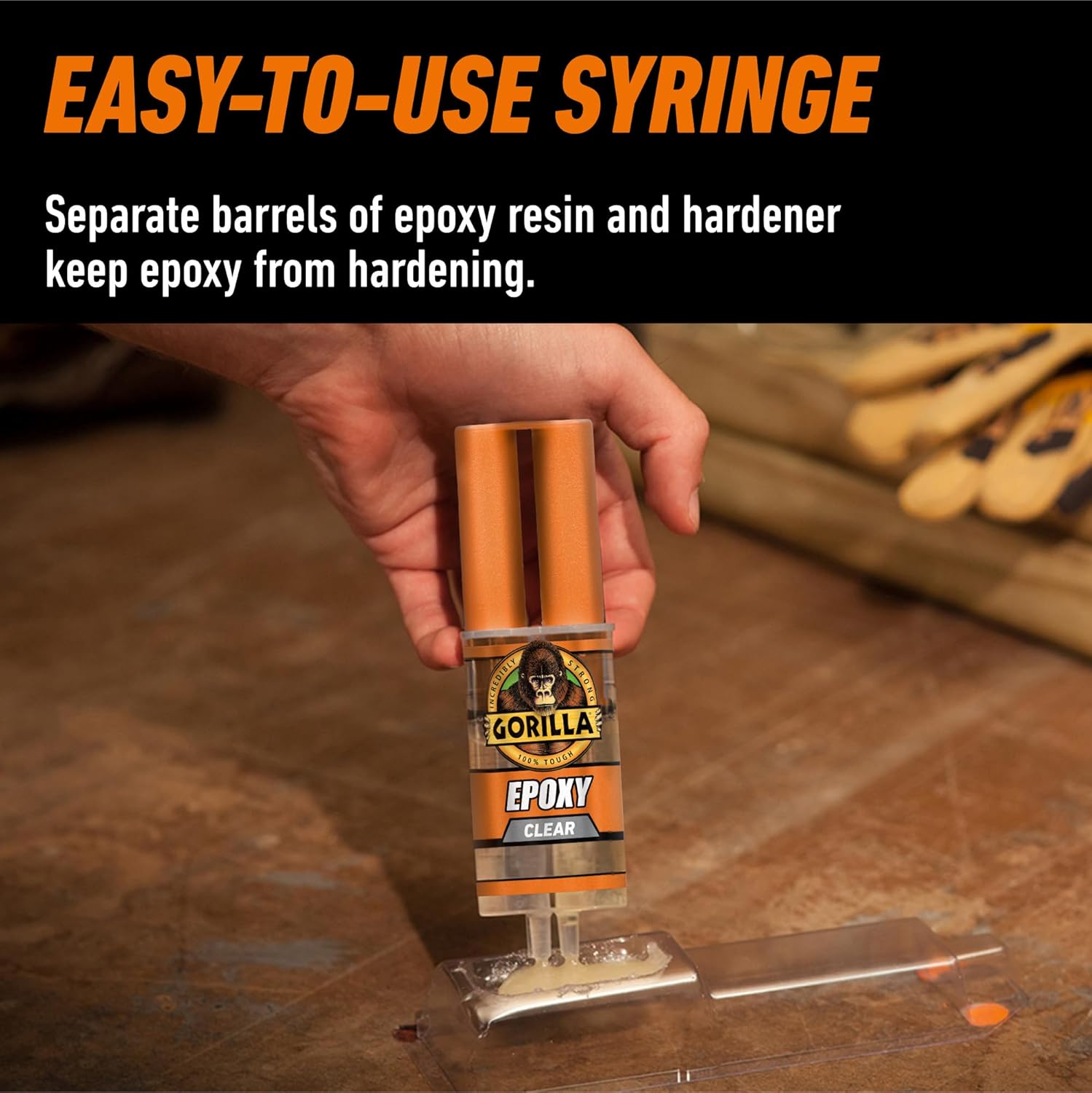 Gorilla 2 Part Epoxy, Incredibly Strong Bonding, 5 Minute Set, 0.85 oz | Water Resistant, Bonds Uneven or Vertical Surfaces, Easy-to-Use Syringe