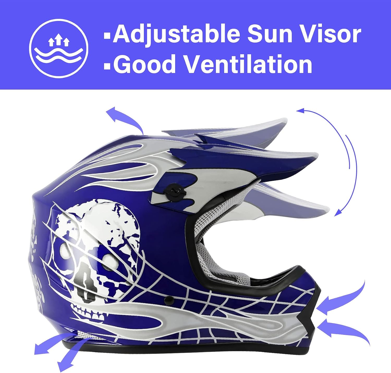 Kids Dirt Bike Helmet Youth Motorcycle Helmet DOT-Certified Full Face Helmets for Motocross ATV Off-Road Street Bike with Goggles & Gloves, Blue Flame Medium | Motorcycle Riding Gear included Goggles & Gloves, Ultra-Lightweight, For ATV UTV Off-Road, Blu…