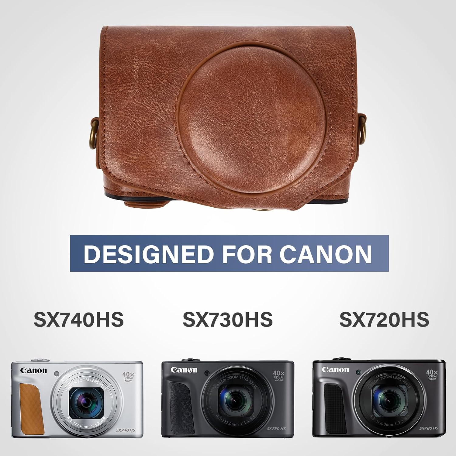 kinokoo Case for Canon PowerShot SX720 HS/SX730 HS/SX740 HS Digital Camera - PU Leather SX740 HS Protective Case Easy Carrying Bag with Adjustable Shoulder Strap - Brown