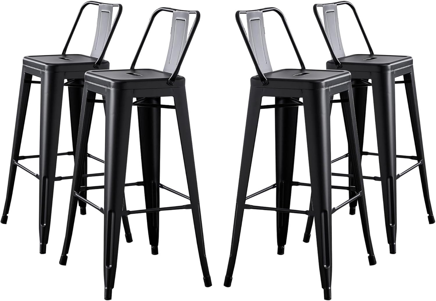 AC Pacific 30” Metal Barstool Set of 2 – Country Rustic Style with Low Back, Lightweight & Sturdy Build, Easy Assembly – Matte Black