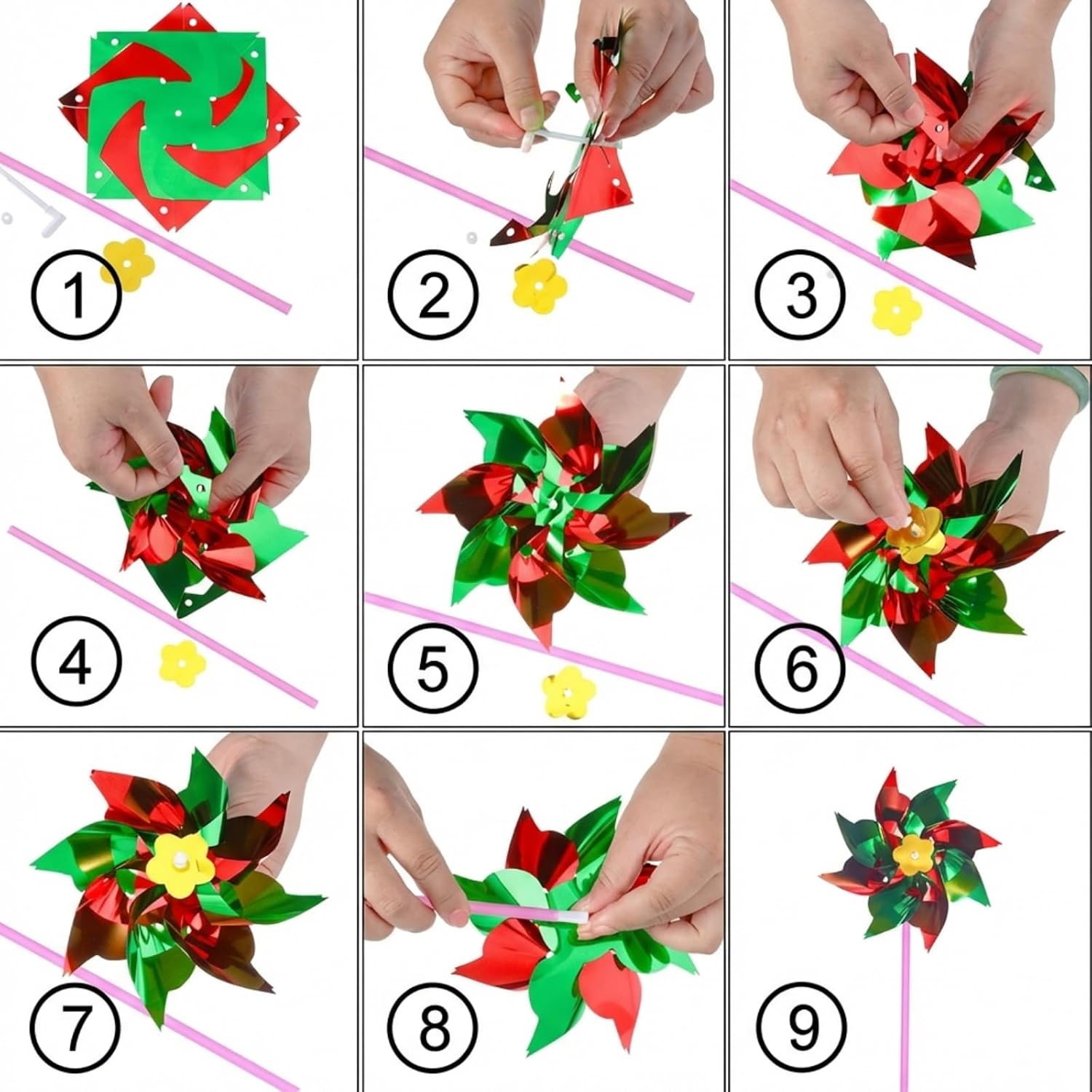 50 Pcs Plastic Rainbow Pinwheel for Kid Party Pinwheels DIY Lawn Windmill Set for Teenagers Toy Garden Party Lawn Decor