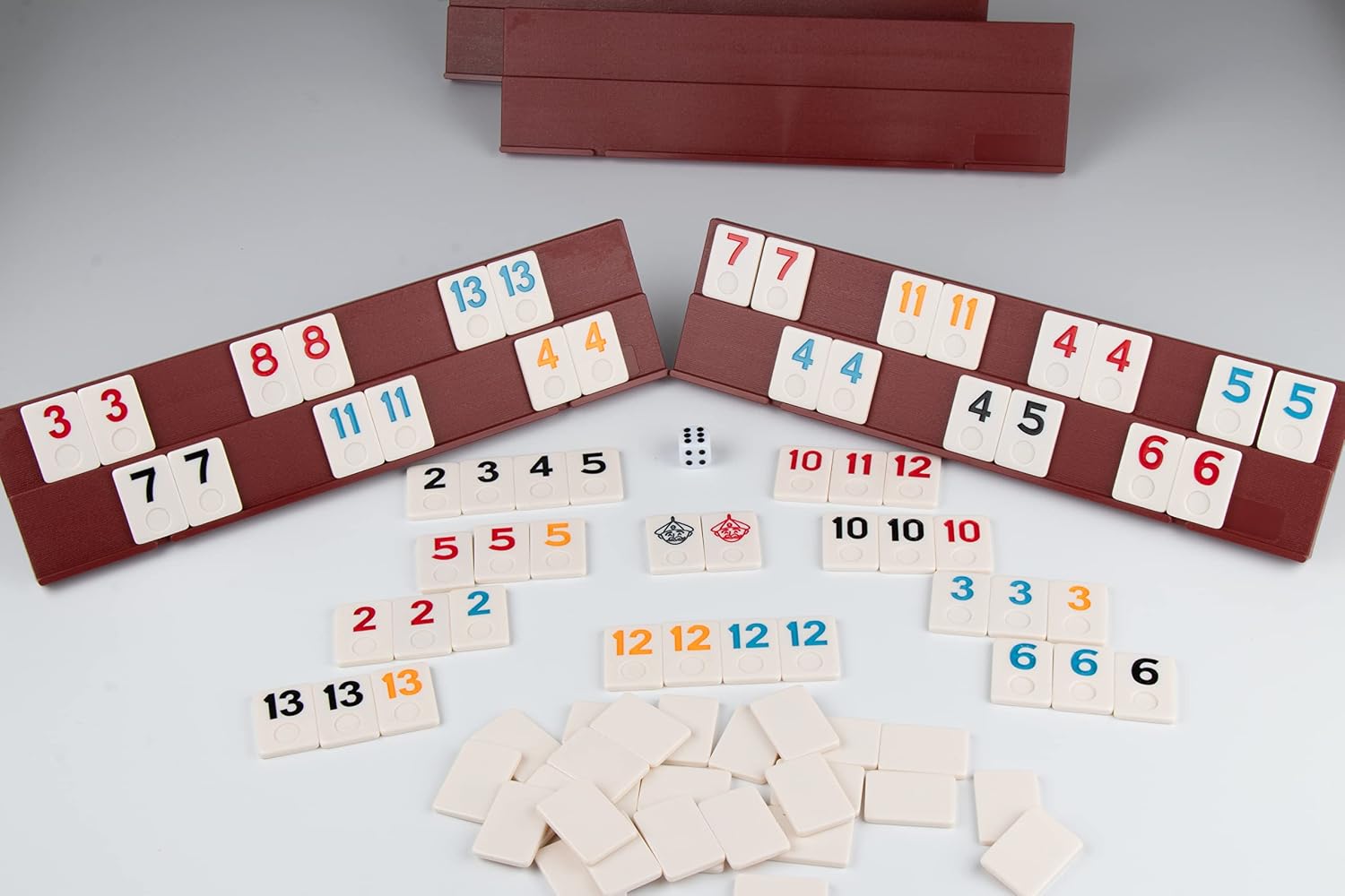 Doublefan Rummy Cube 4 Player Edition, 106 Rummy Cube Game Set with with 4 Plastic Racks in Portable Aluminum Case