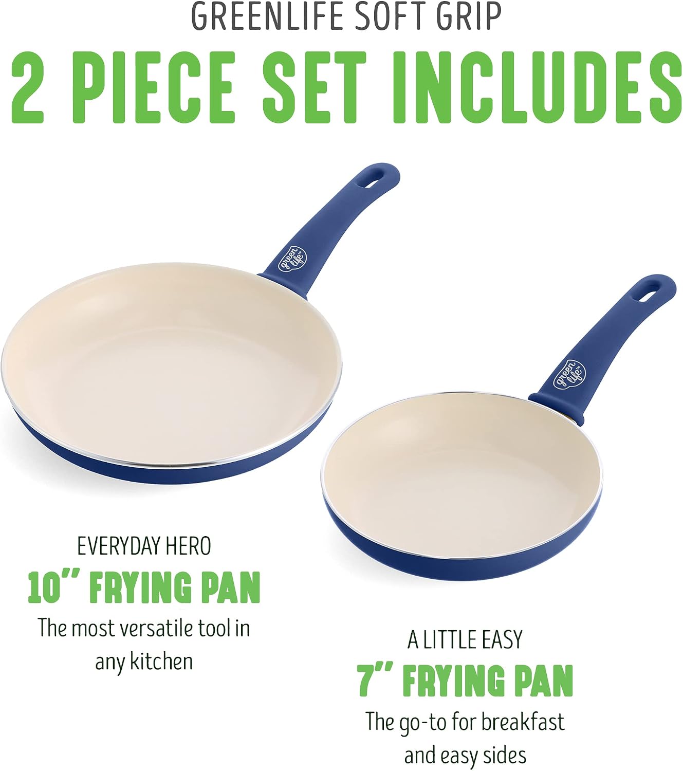 GreenLife 2 Piece (7” & 10”) Ceramic Nonstick Frying Pan Set, Turquoise | PFAS-Free Nonstick Coating, Family Skillet Set, Egg Pan, Omelet Pan, Stay-Cool Handles, Dishwasher & Oven Safe up to 350F