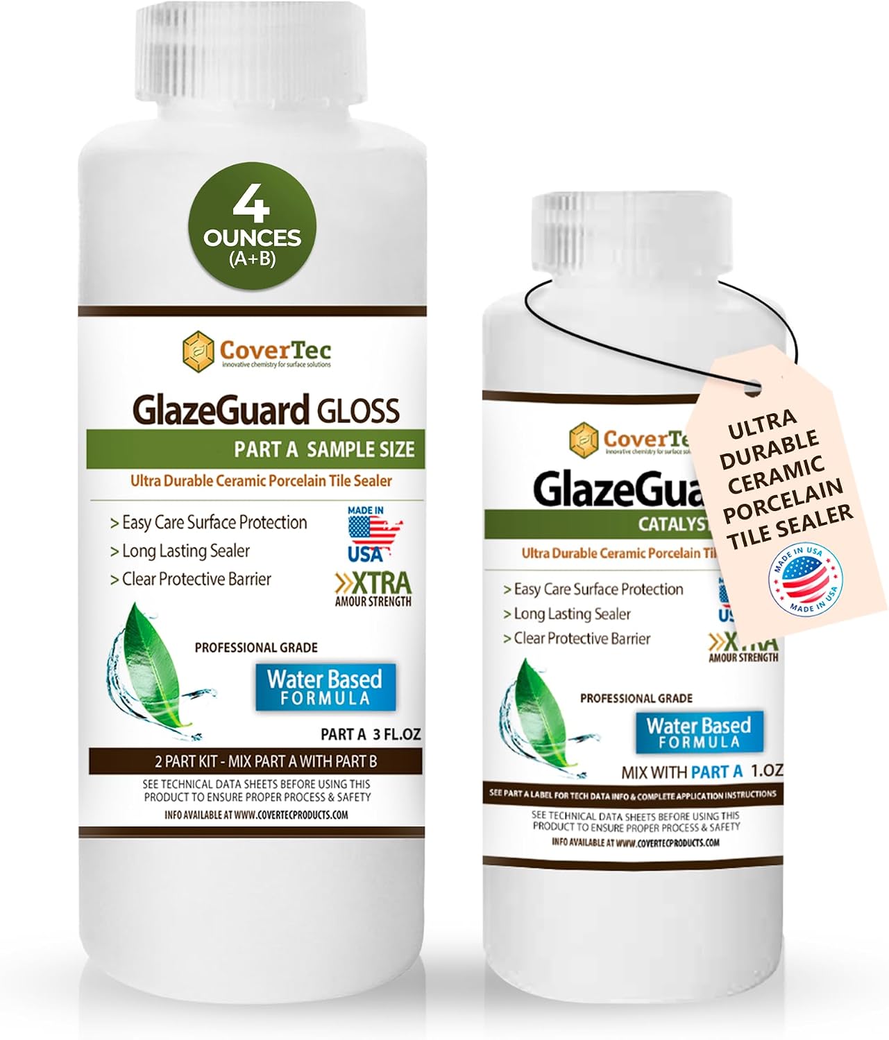 CoverTec GlazeGuard High-Gloss Tile & Grout Sealer – Wet Look Waterproof Finish for Ceramic, Porcelain & Stone – Protects Showers & Floors – Long-Lasting Barrier (1 Qrt Kit)