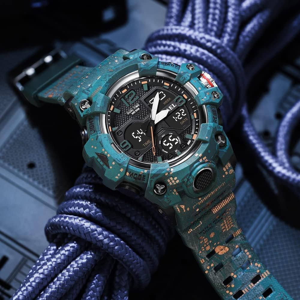 Gosasa Men's Large Face Outdoor Sports Watches Military S-Shock Watch Waterproof, Backlight, Alarm, Stopwatch Features - Rugged Wristwatch for Training, Hiking, and Adventure