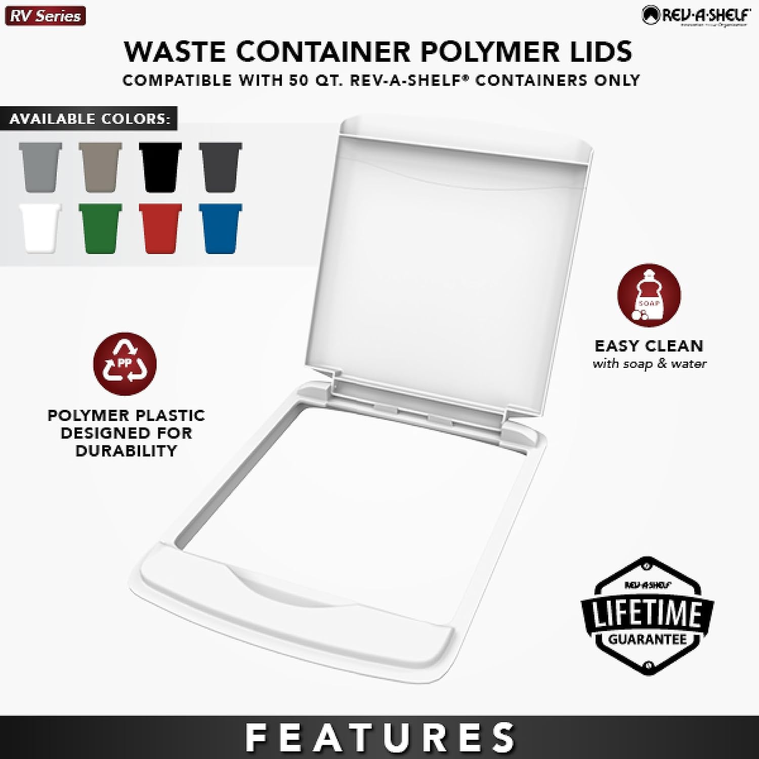 Rev-A-Shelf 35 Qt Under Sink Garbage Can Lid for Base Kitchen and Bathroom Cabinet, Replacement Plastic Trash Bin Lid Only, White, RV-35-LID-1