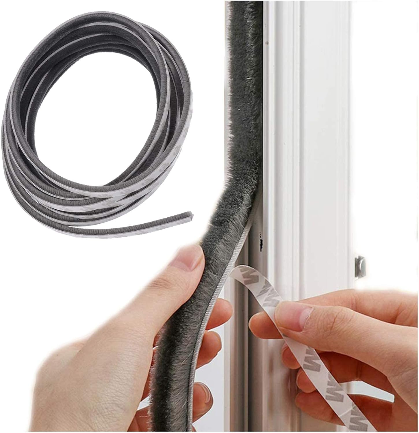 Self-Adhesive Pile Weather Stripping Seal for Sliding Windows and Door Frames, 16.5ft x 11/32 inch, Grey