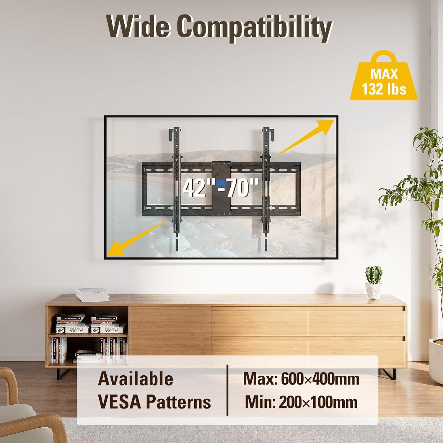 Mounting Dream Tilting TV Wall Mount for Most 37-90 Inch TVs up to 132lbs | Low Profile TV Mount Fits 16", 18", 24" Studs, Max VESA 600x400mm, Wall Mount TV Bracket with Quick Lock & Release, MD2268-LK