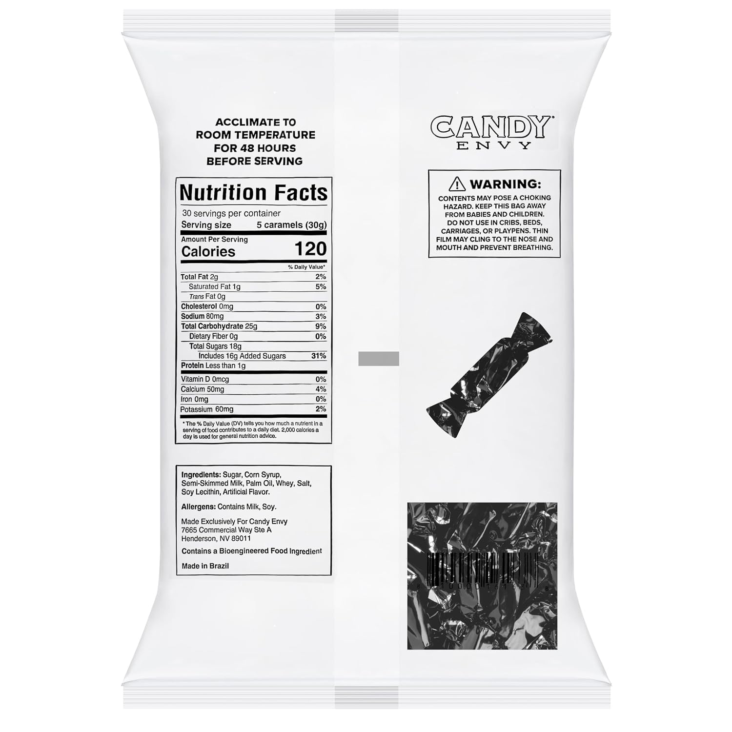 Candy Envy - Individually Wrapped Caramels - Black Wrapper - 2 Pound Bulk Black Candy