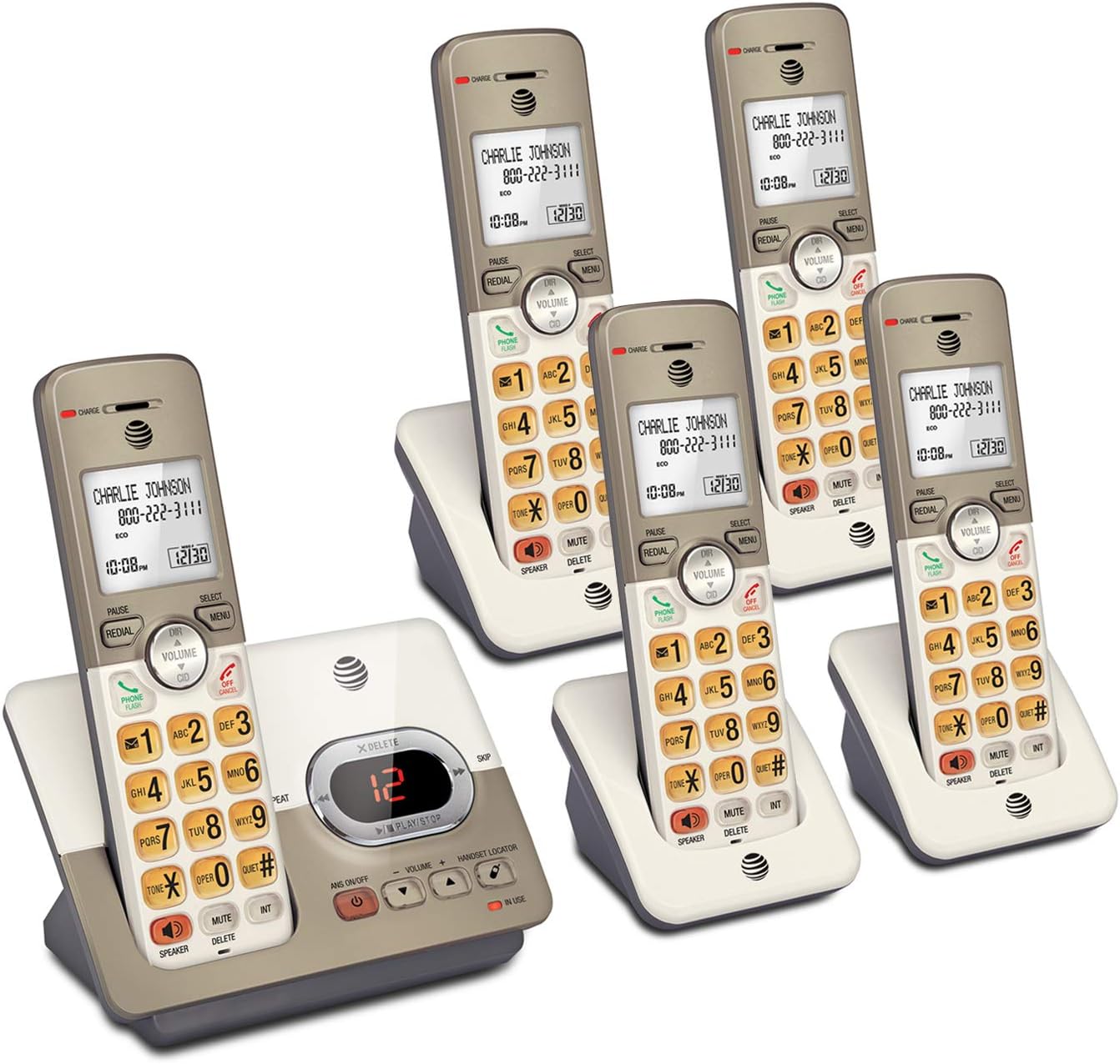 AT&T EL52213 2-Handset Cordless Phone, Light Champagne | Digital Answering System, Extra-Large Backlit Keys, Caller ID/Call Waiting, DECT 6.0, Expandable Speakerphone