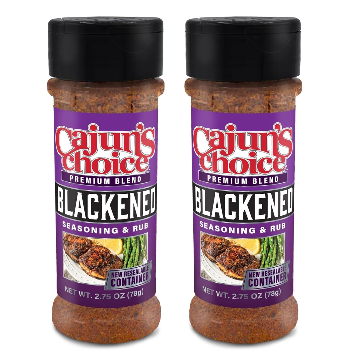 Cajun's Choice Blackened Seasoning - 2.75 oz Jar, Pack of 2, All Natural, Low Salt, Gluten-Free - Authentic Louisiana Spice for Fish & BBQ | Low-sodium, all-natural seasoning and rub for fish, seafood, chicken, pork, steak, vegetables and salads.