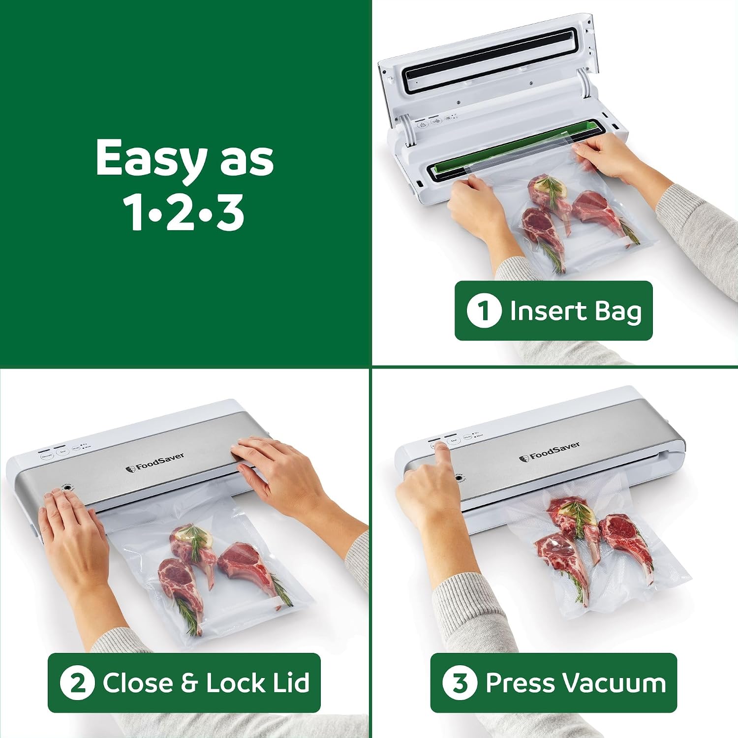 FoodSaver Compact Vacuum Sealer Machine with Airtight Bags and Roll - Ideal for Sous Vide and Airtight Food Storage, White
