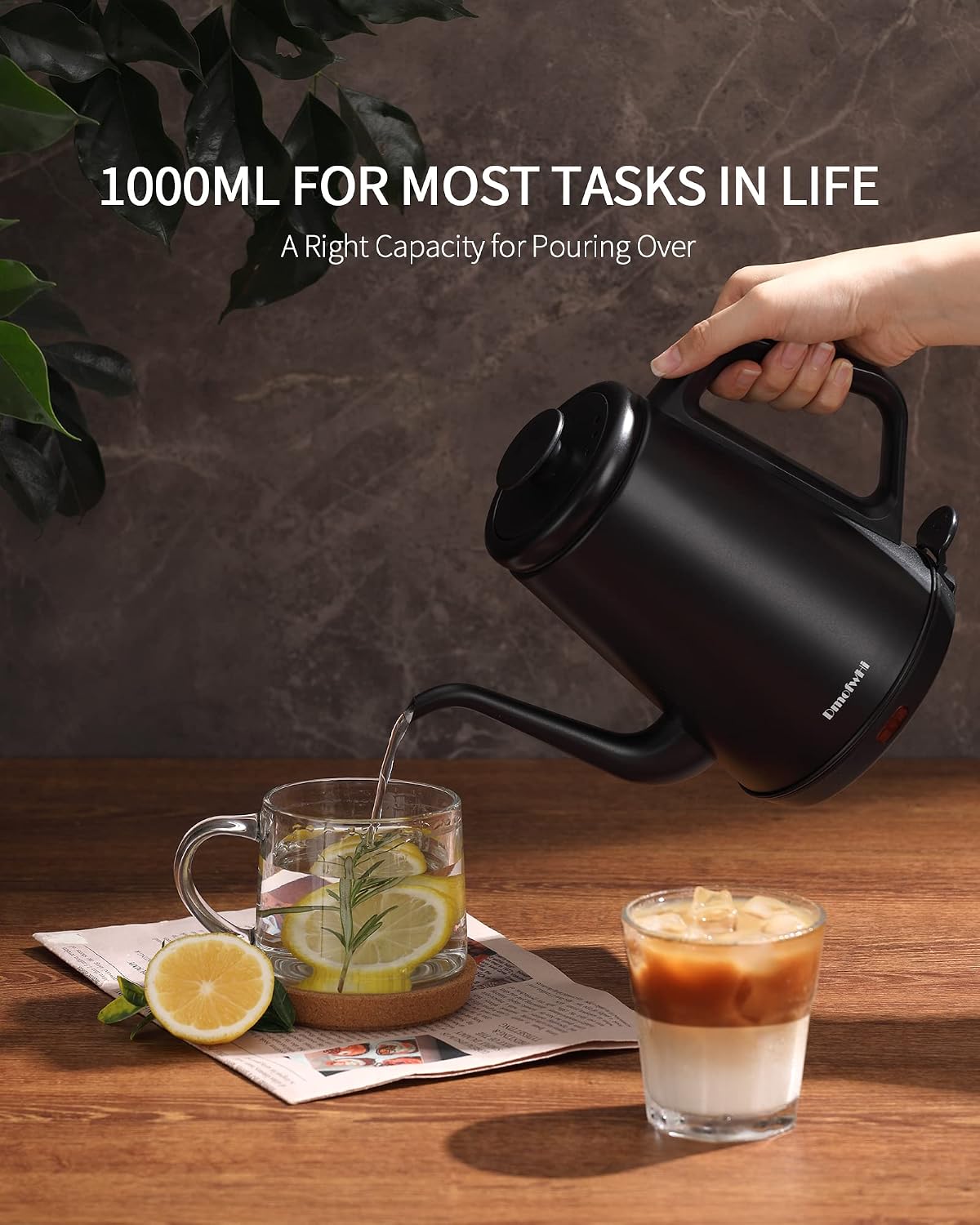 DmofwHi 1000W Gooseneck Electric Kettle (1.0L), 100% Stainless Steel BPA Free Tea Kettle with Auto Shut - Off Protection