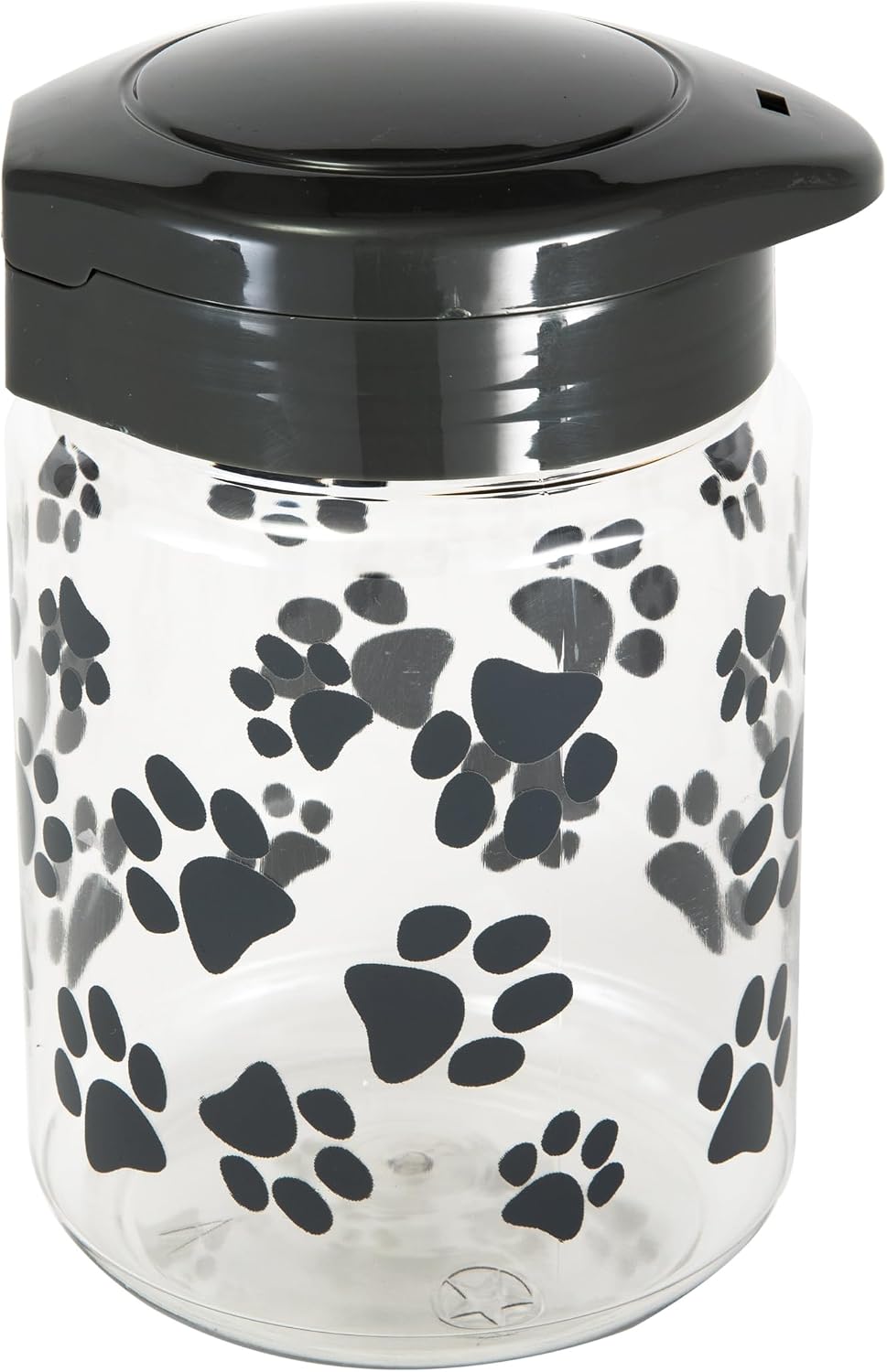 Lixit® Dog Treat Plastic Jar - Airtight Food and Treat Storage Jars for Dogs, Cats, Small Animals and Birds - Made in USA (Paw Prints - Gray, 64 Ounce)