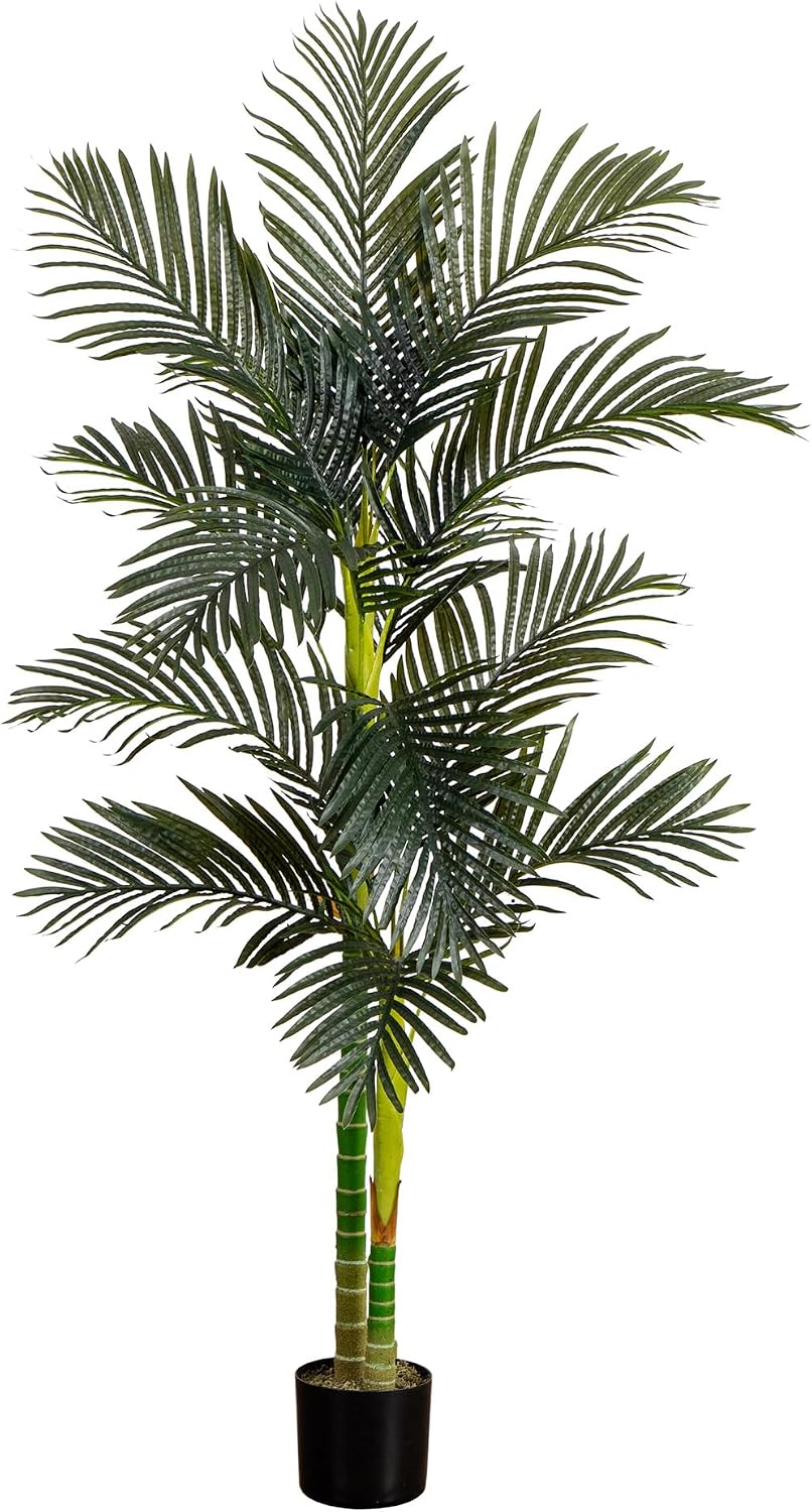 Nearly Natural 4 ft Artificial Golden Cane Palm Tree with Nursery Pot | Double-Stalk, Lush Realistic Foliage, Indoor Faux Palm Plant, Living Room Decor, Perfect Tropical Decoration