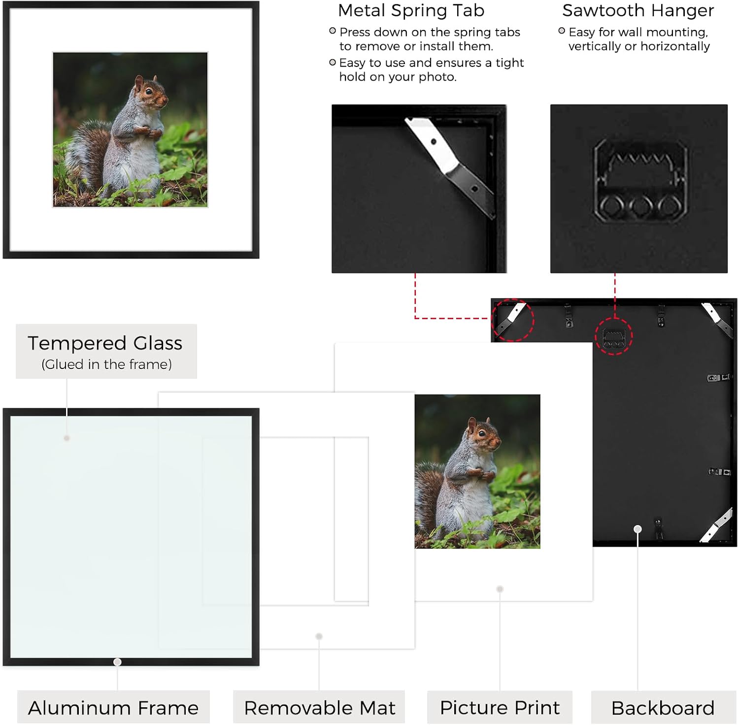 Golden State Art 3 Pack 12x12 Black Aluminum Frames, Real Glass Fronts