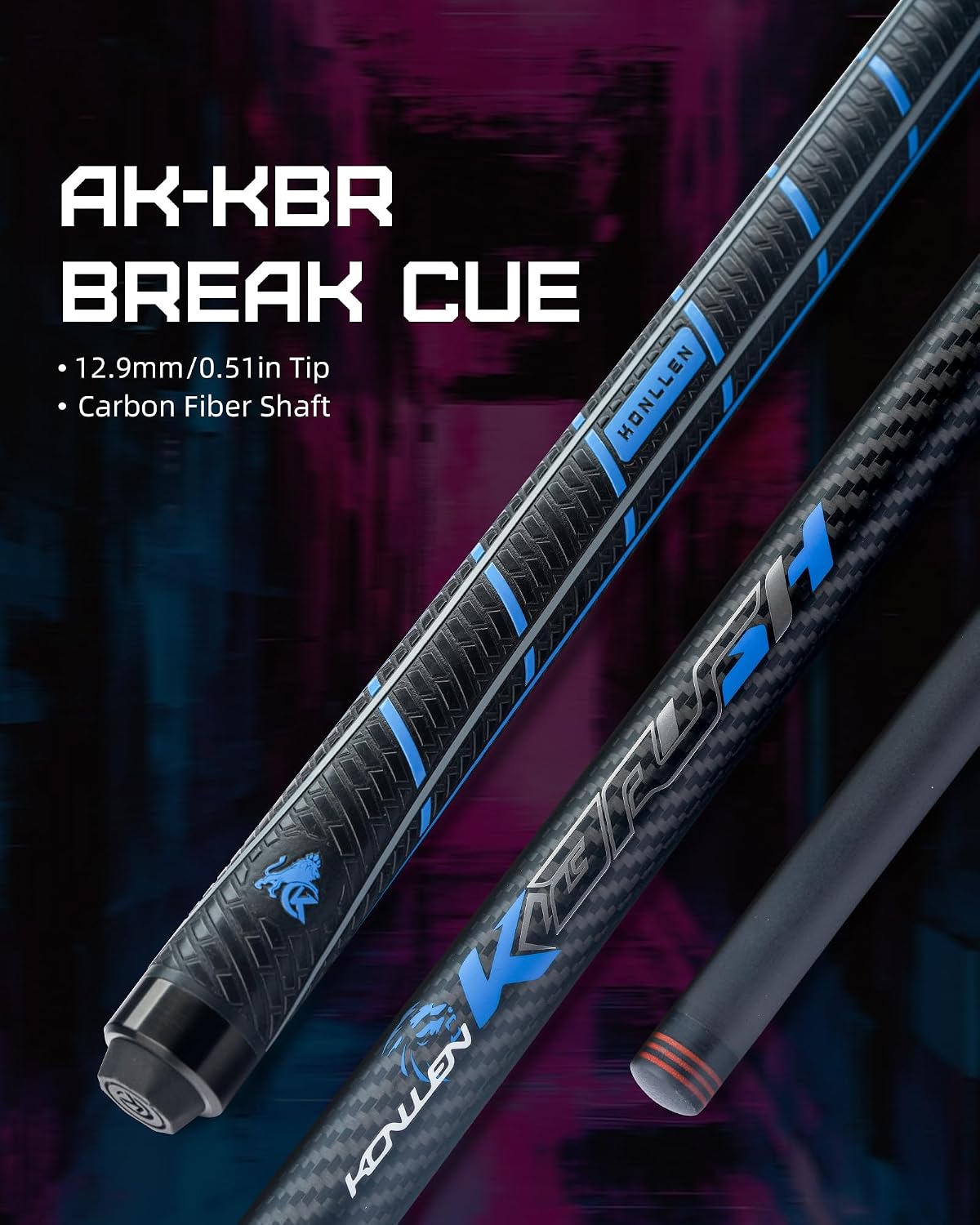 KONLLEN Carbon Fiber Break Cue, 58-Inch Pool Stick, 13mm Tip | Carbon shaft, 2-piece design, firm tip setup, built for dedicated break shots