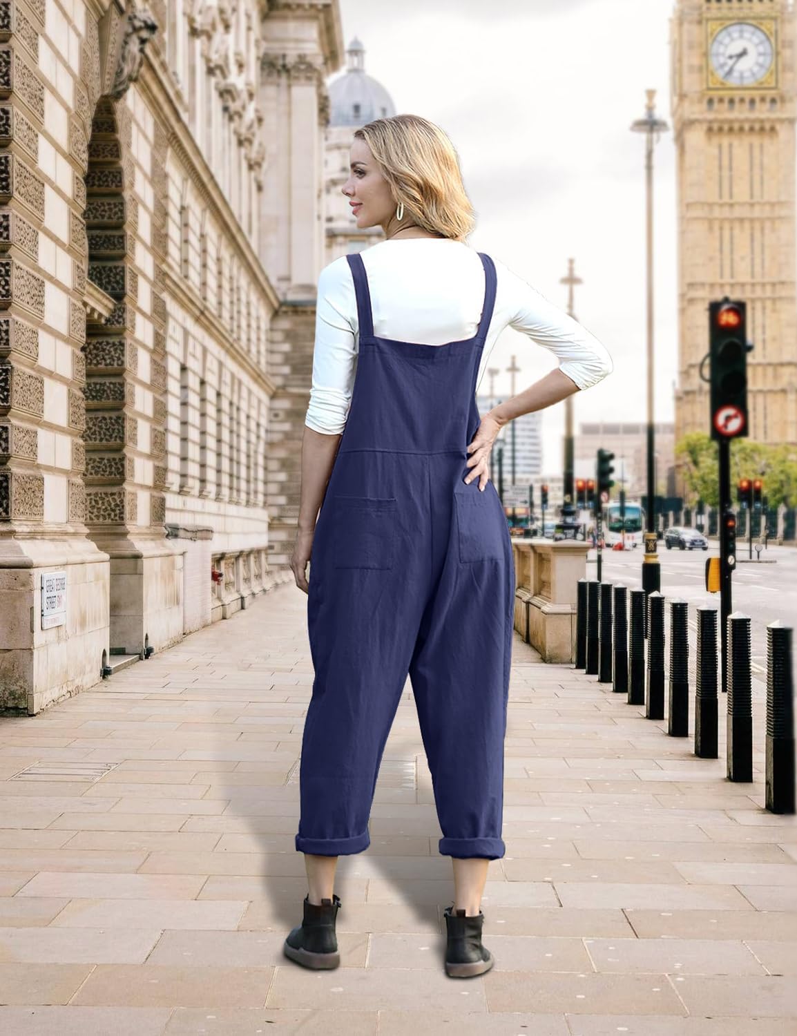 YESNO Women Long Casual Loose Bib Pants Overalls Baggy Rompers Jumpsuits with Pockets PV9