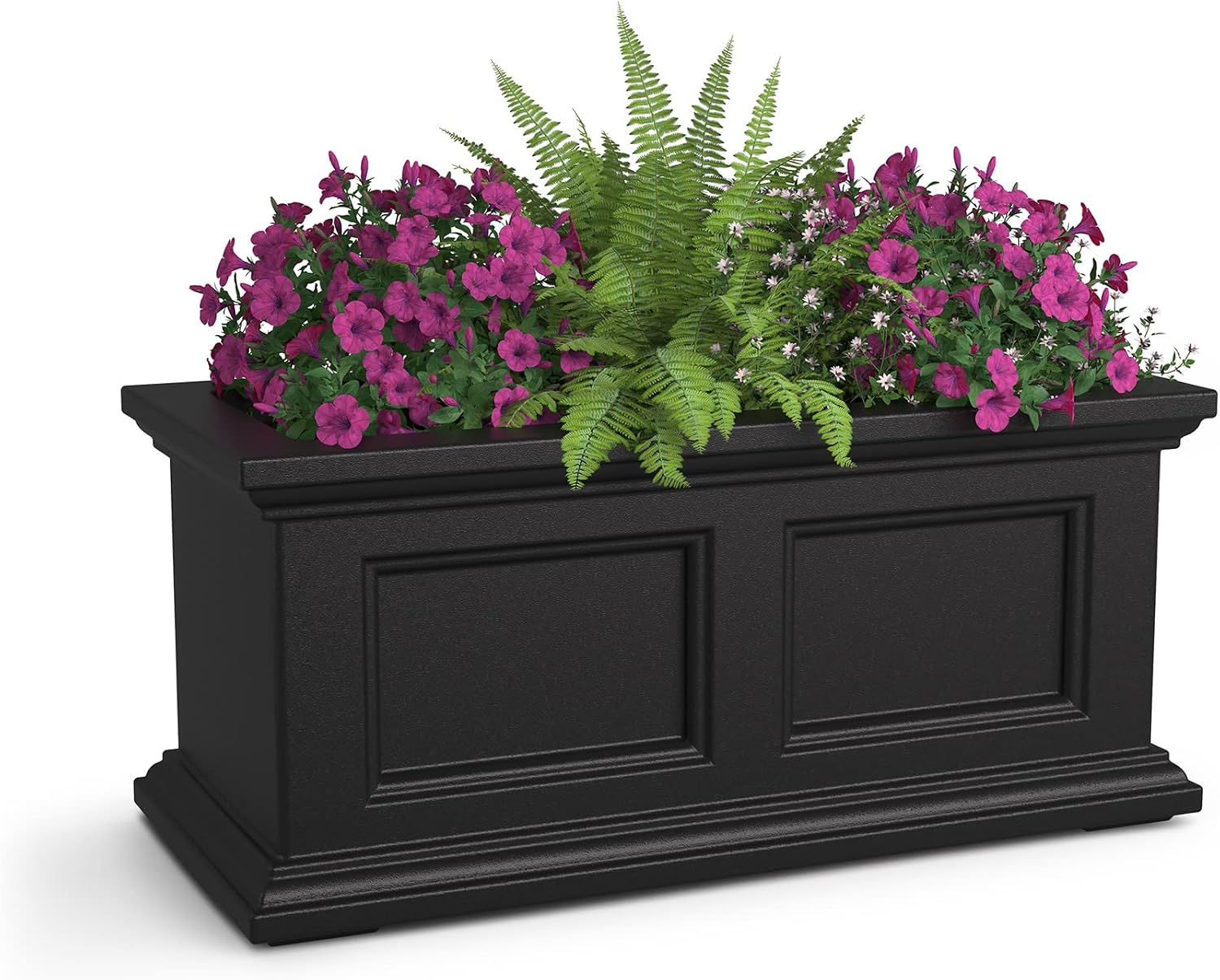 Mayne Fairfield 48in Self-Watering Rectangular Window Box Planter, Black | Self-watering, All season, Fade resistant, Mounting brackets included, Built-in overflow, 15-year warranty
