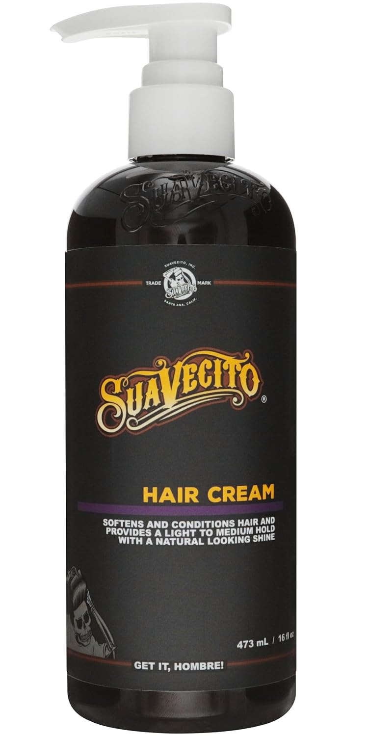 Suavecito Hair Cream for Men - Pump Bottle, Light Hold, Natural Shine, Water Based, Tames Frizz, Great for Curly Hair