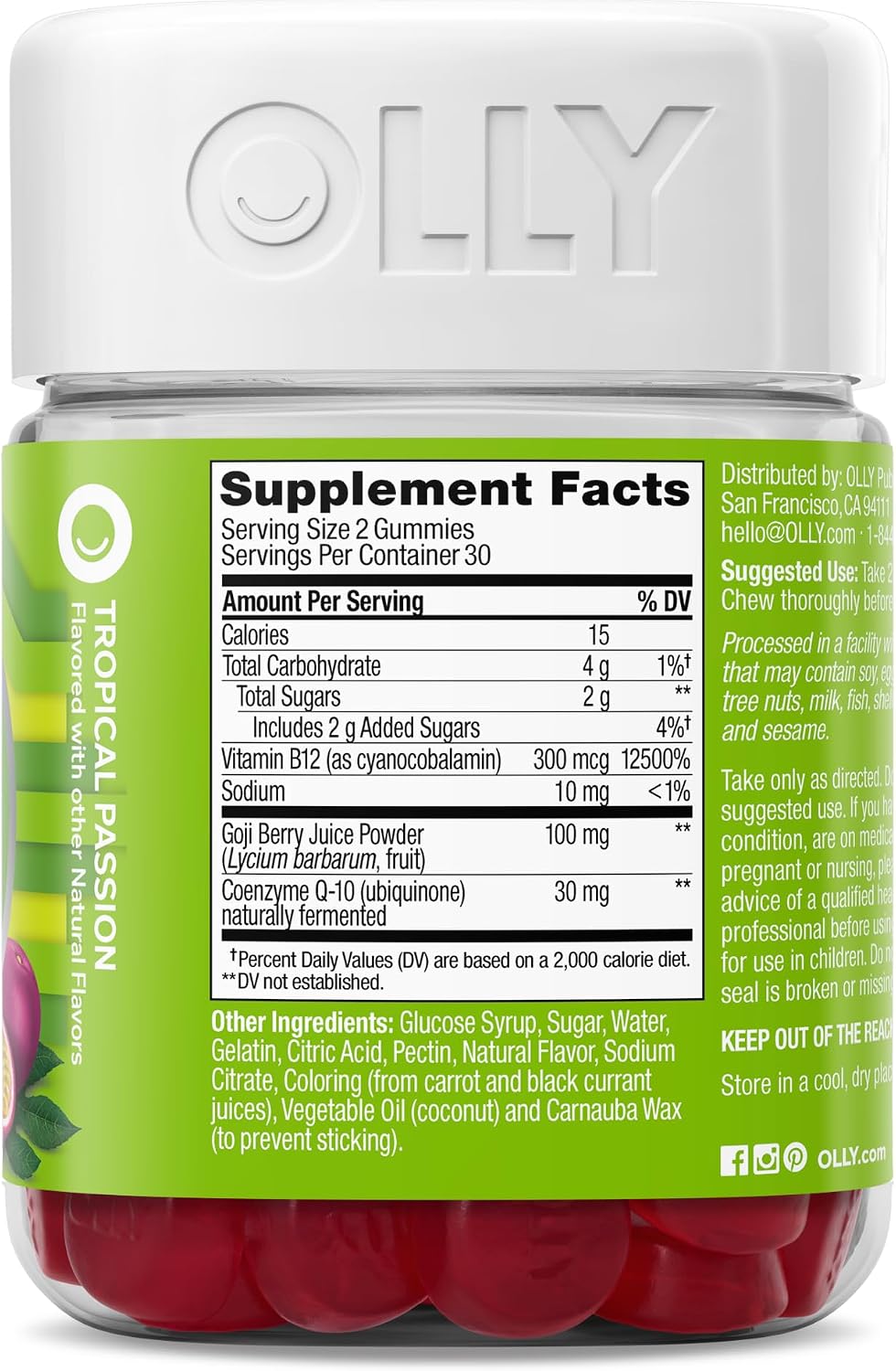 OLLY Daily Energy Gummy,Vitamin B12, CoQ10, Goji Berry - 60 Count