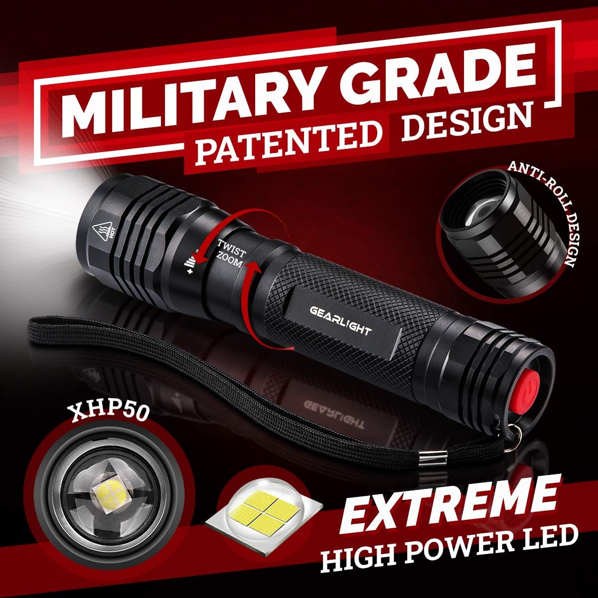 GearLight High-Powered LED Flashlight S1200 - Mid Size, Zoomable, Water Resistant, Handheld Light - High Lumen Camping, Outdoor, Emergency Flashlights - S1200-1 Pack, (Batteries Not Included)