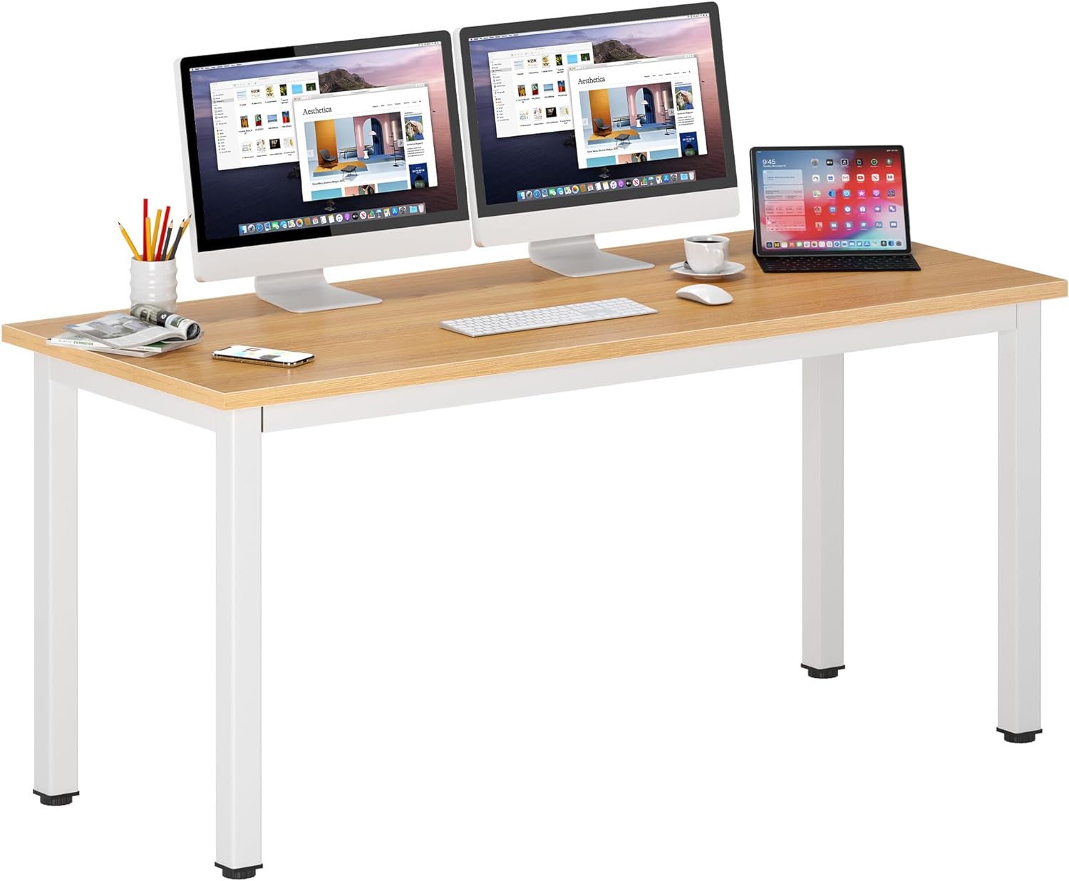 DlandHome 47 inches Medium Computer Desk for Bedroom, Retro