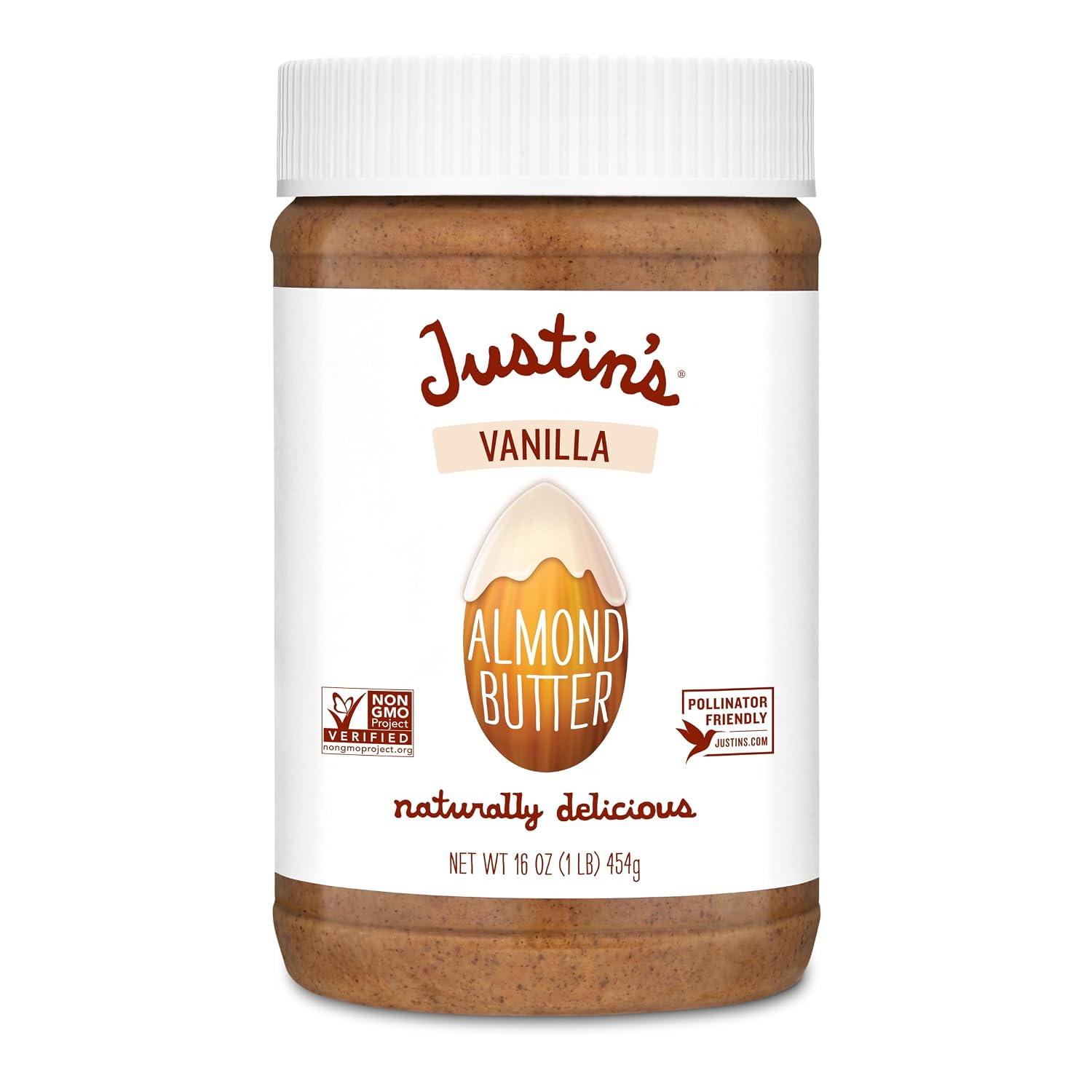 Justin's Vanilla Almond Butter, Gluten-free, Non-GMO, Vegan, Sustainably Sourced, 16 Ounce Jar