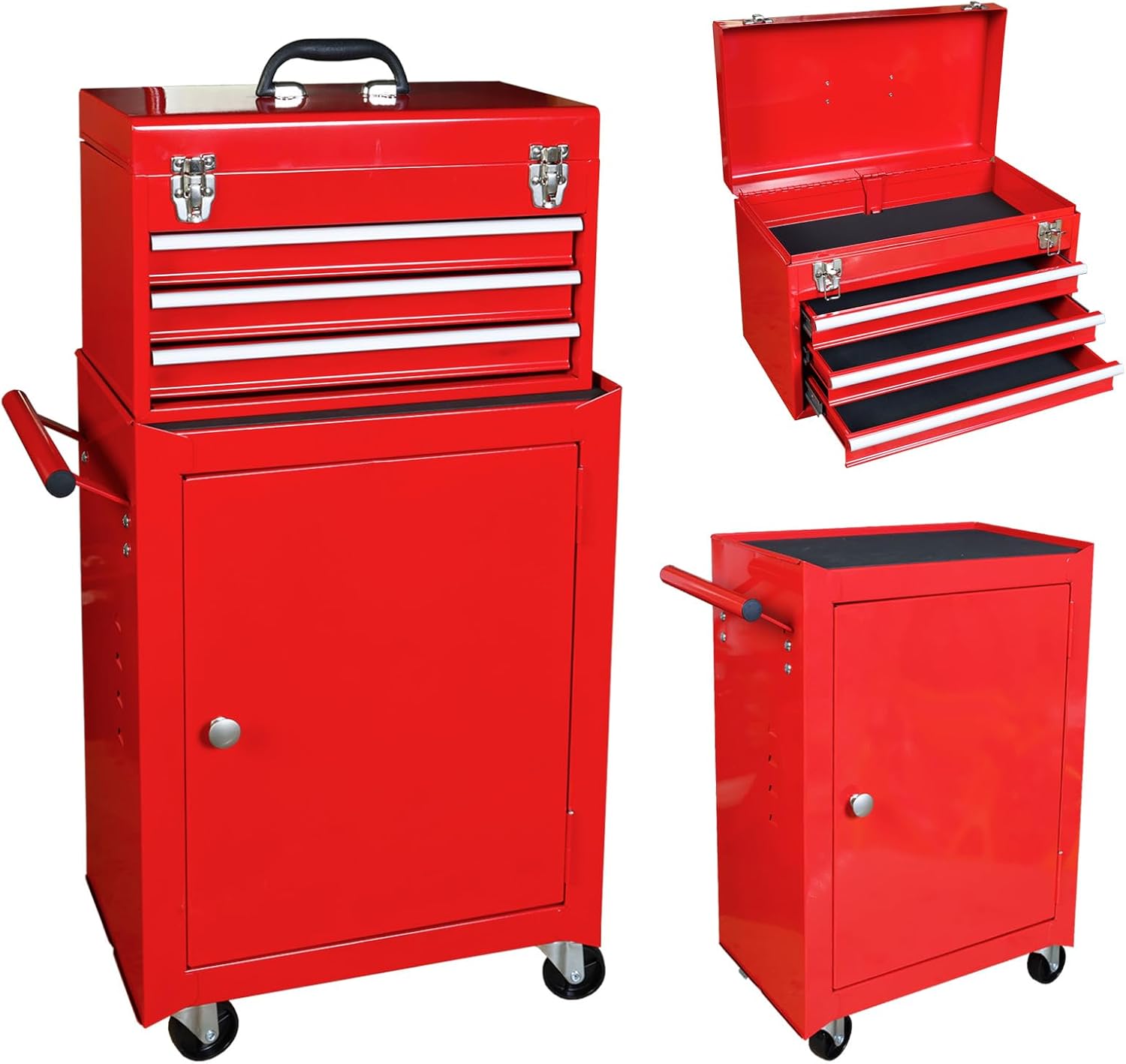 Road DAWG ATBT1204D-Red Torin Rolling Garage Workshop Tool Organizer: Detachable 4 Drawer Tool Chest with Large Storage Cabinet and Adjustable Shelf