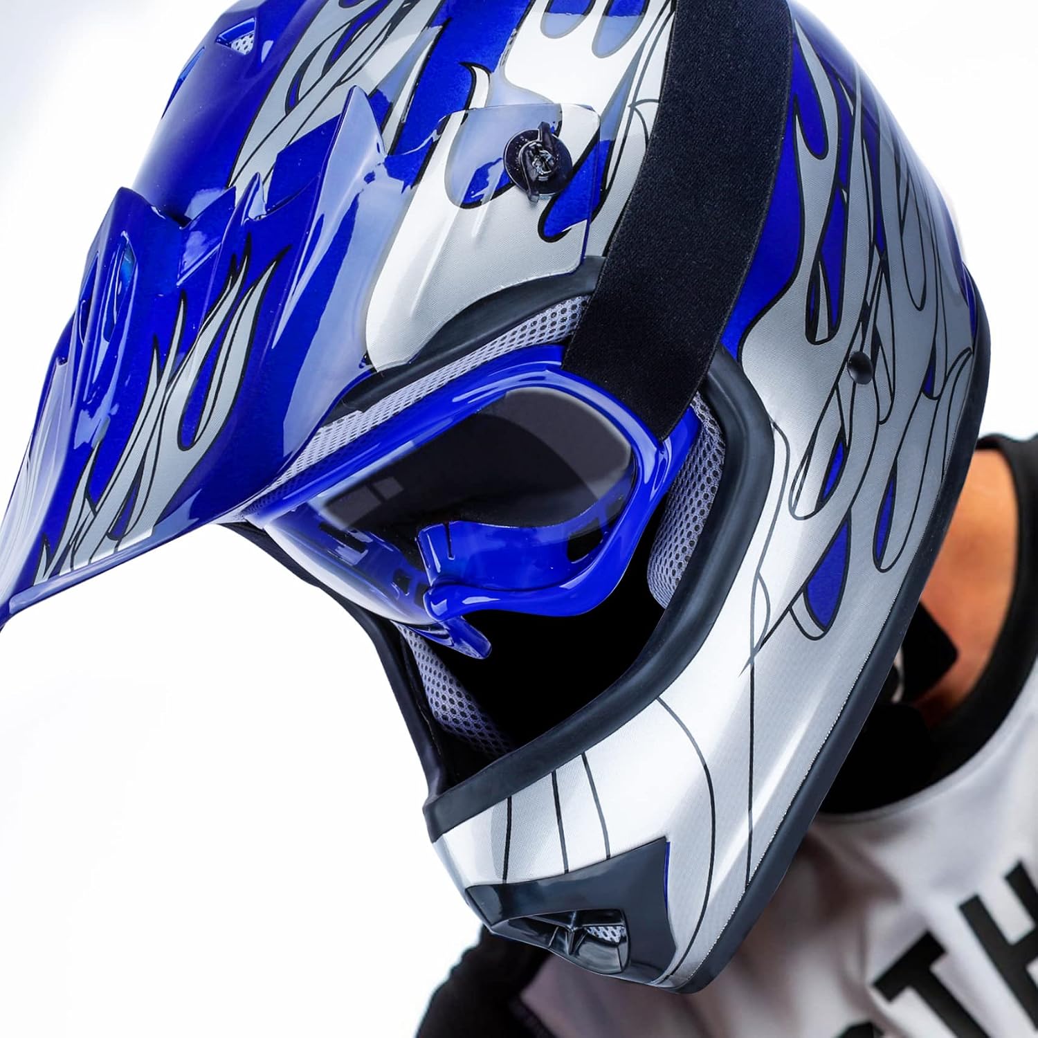 Kids Dirt Bike Helmet Youth Motorcycle Helmet DOT-Certified Full Face Helmets for Motocross ATV Off-Road Street Bike with Goggles & Gloves, Blue Flame Medium | Motorcycle Riding Gear included Goggles & Gloves, Ultra-Lightweight, For ATV UTV Off-Road, Blu…