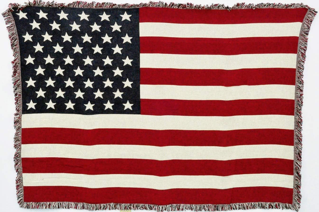 United States American Flag Blanket - Gift Soft Tapestry Throw Woven from Cotton - Made in The USA (69x48)