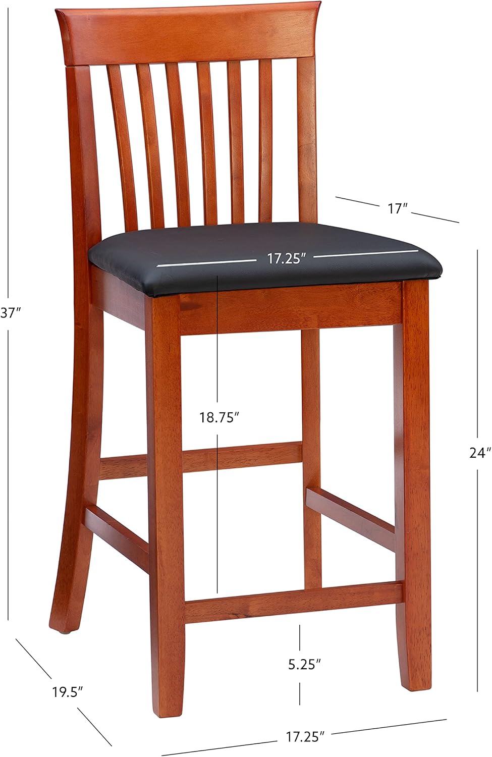 Linon Torino Collection Craftsman Counter Stool, 17.25"W x 19.5"D x 37"H, Black