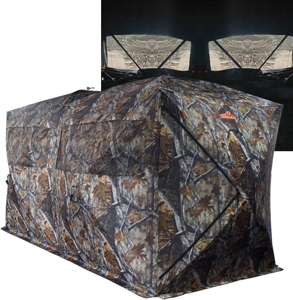 THUNDERBAY Bunkhouse Pop Up Portable 6 Person Side-by-Side Hunting Blind, Footprint: 140"x70" with 80" Height