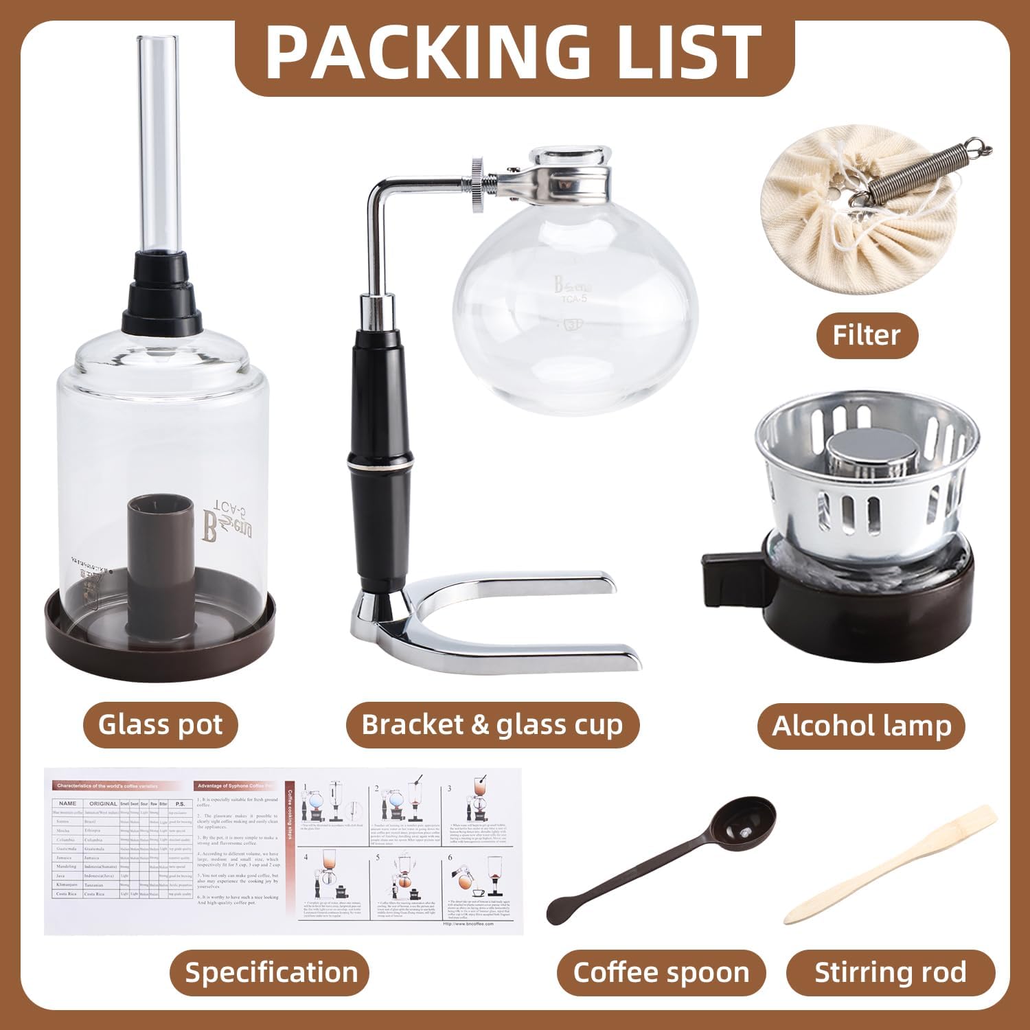 Amarine Made Siphon Coffee Maker, Siphon Coffee Brewer, Japanese Siphon | 5-Cup, 16 Ounce, Easy to Use