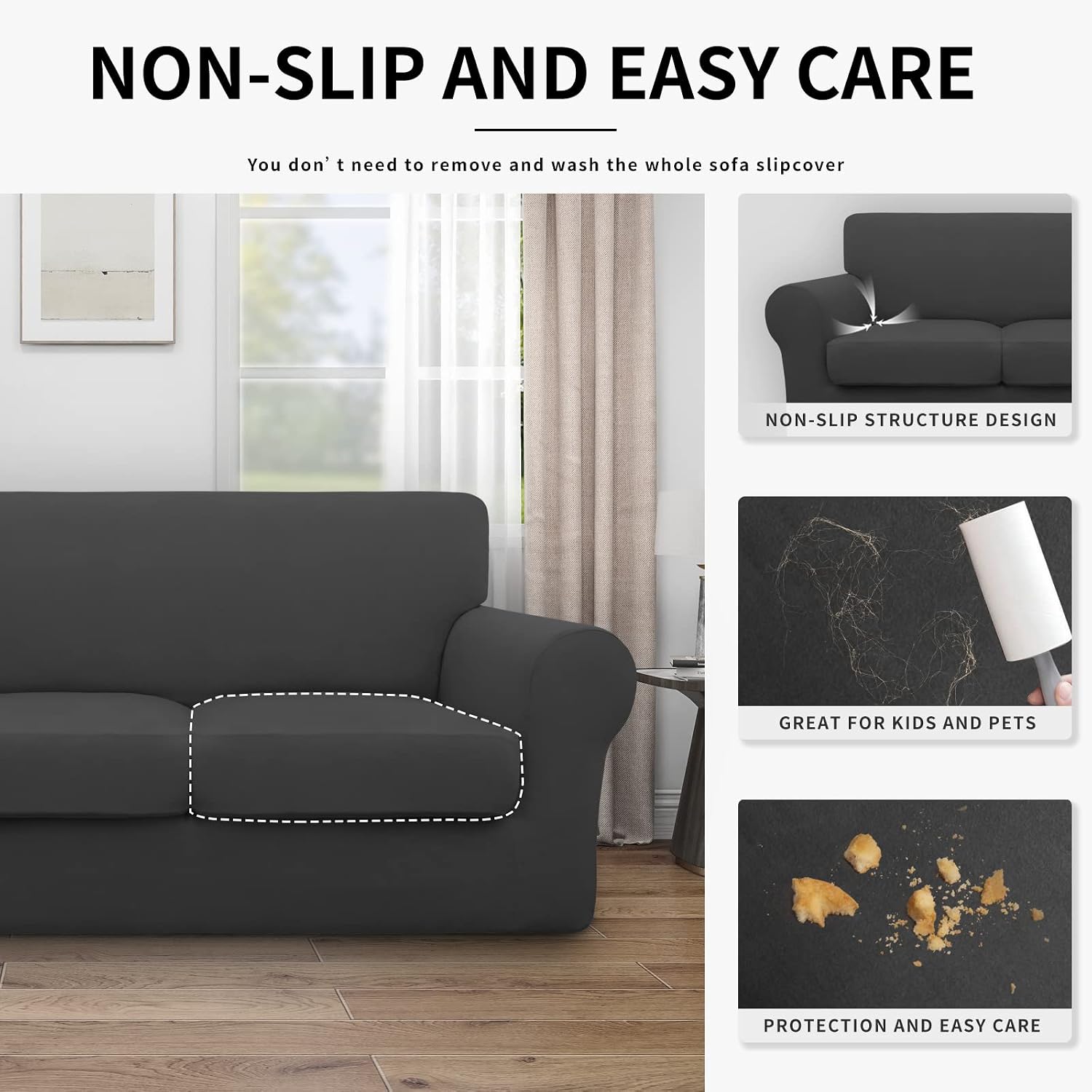 Easy-Going 4 Pieces Waterproof Recliner Chair Slipcover Washable | Stretch Soft Couch Cover for Dogs, Sofa Slipcover for Recliner Couch Furniture Protector for Kids, Pets Dark Gray