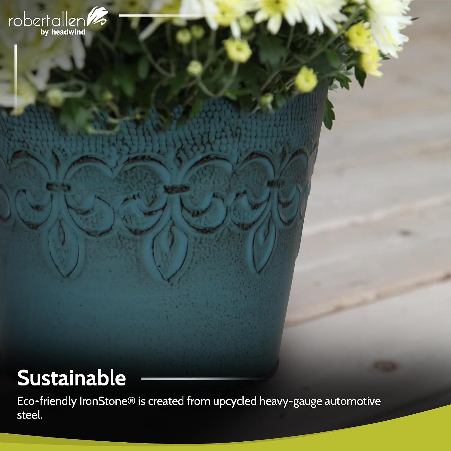 MPT01891 Fluer De Lis Series Metal Planter Flower Pot, 6", Color Tansy Green