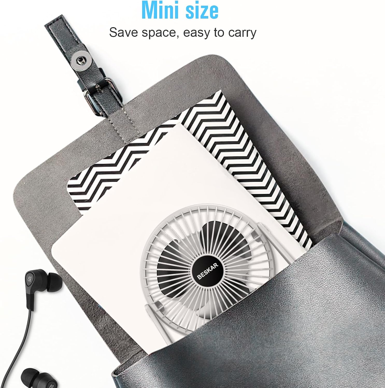 BESKAR USB Small Desk Fan, Portable Table Fans with 3 Speeds Strong Airflow