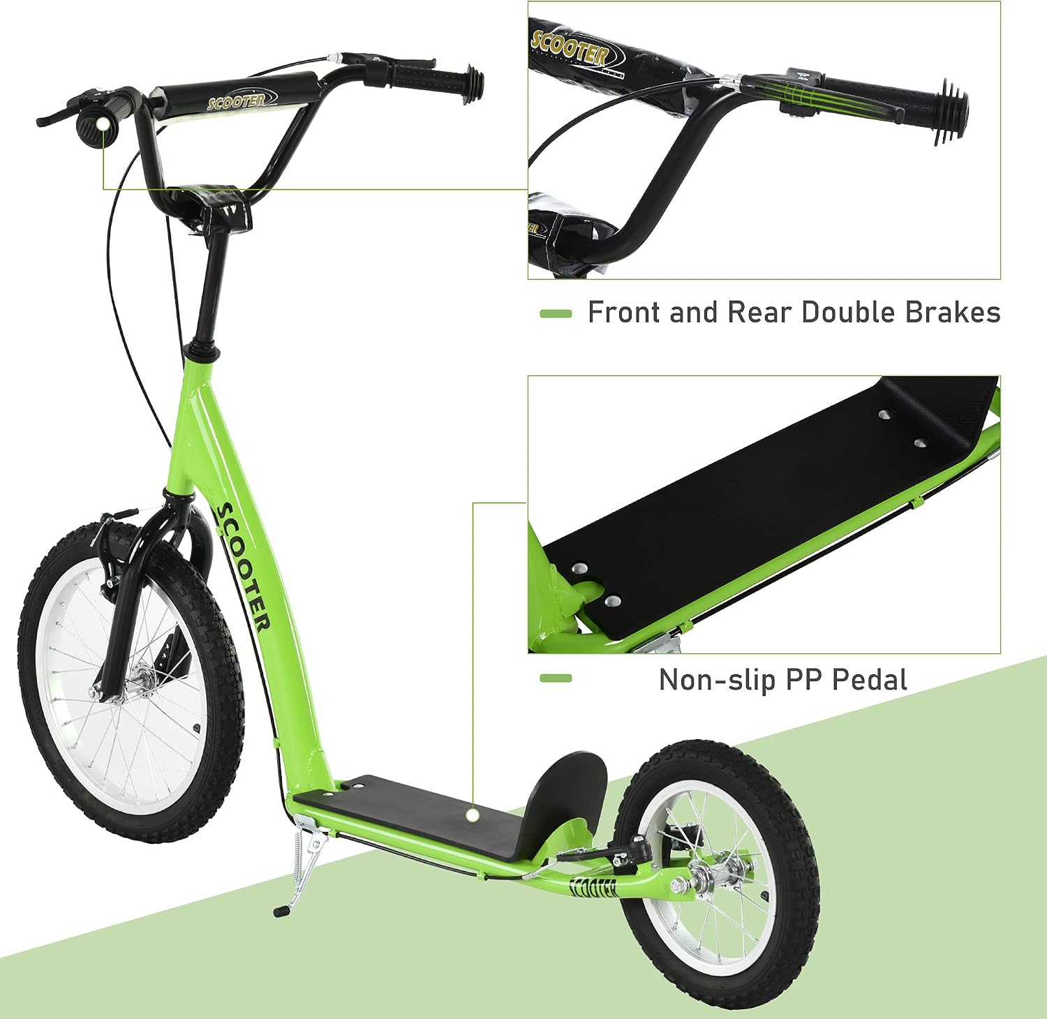 Aosom Youth Scooter Kids 5+ Adjustable Handlebar 16" Front 12" Rear