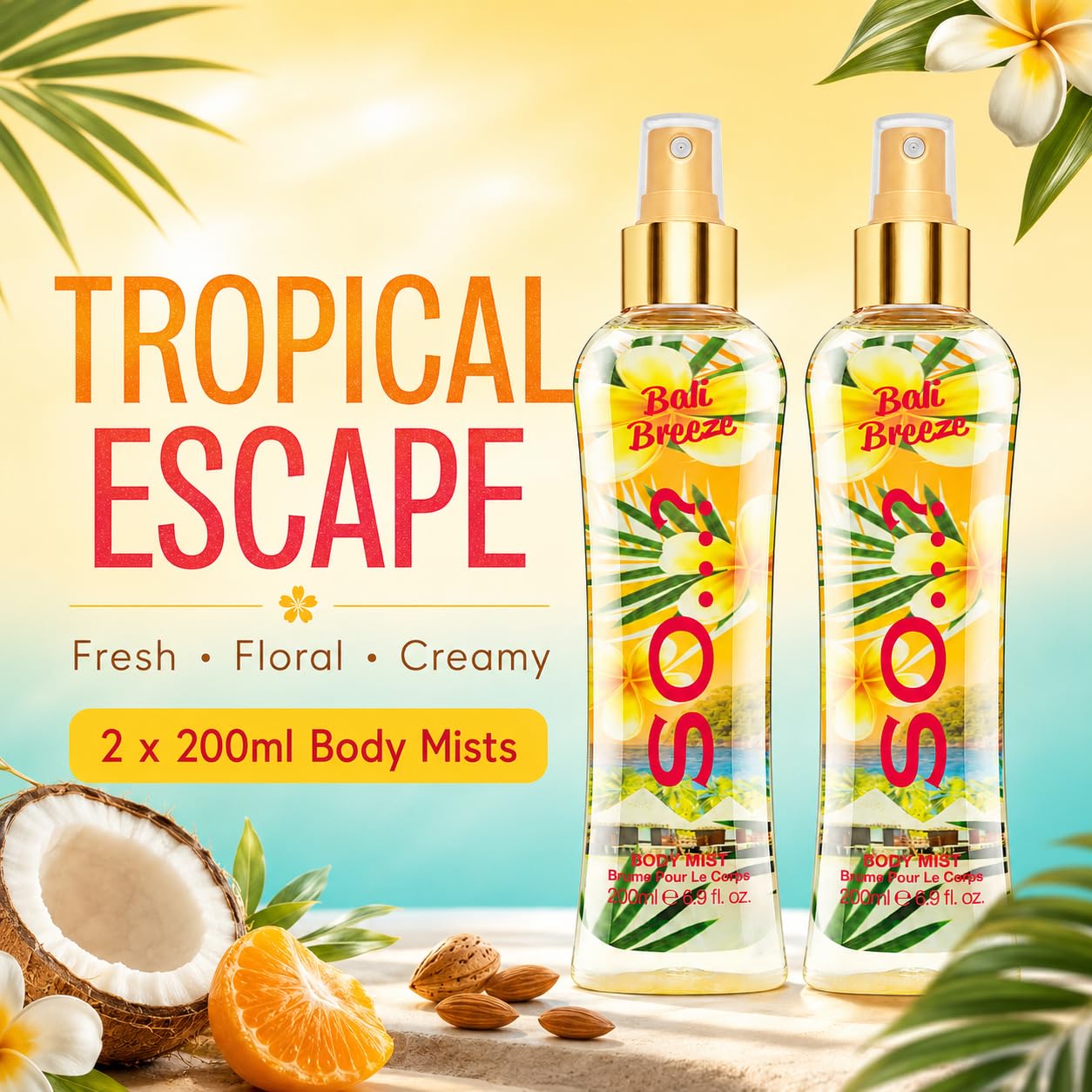 So…? Bali Breeze Body Mist - Perfume for Women with Tropical Aroma - Body Spray for Women with Coconut, Almond and Vanilla Notes - 6.9 oz